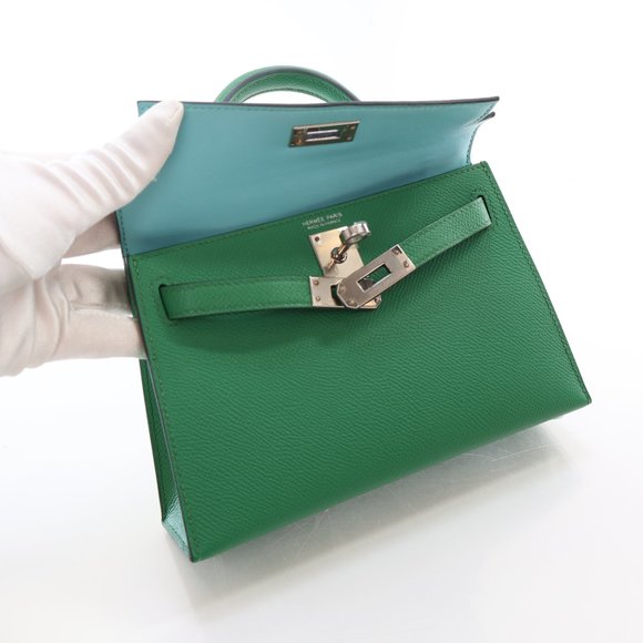 Hermes Mini Kelly Verso Cactus / Blue Atoll Epsom - Picture 11 of 15